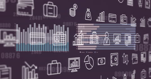 Animated Business Icons and Digital Interface Representing Global Finance