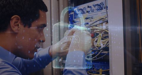 Robust Cybersecurity Technician Handling Server Cables - Download Free Stock Images Pikwizard.com