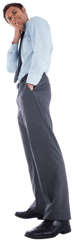 Transparent Businessman Posing Confidently, Hand on Chin