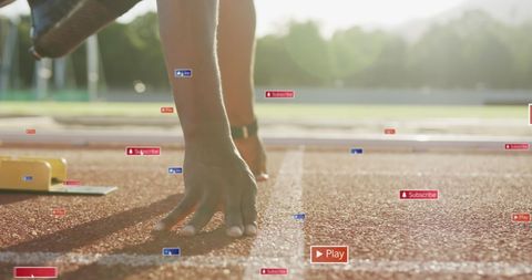 Athlete at Starting Line with Social Media Icons Overlay - Download Free Stock Images Pikwizard.com