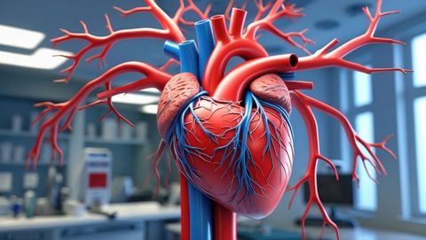 Anatomical heart model in clinical laboratory environment, cardiovascular diseases theme
