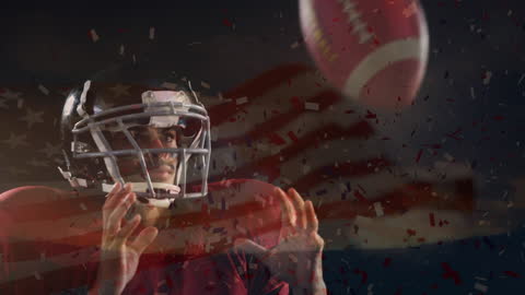 American Football Player with USA Flag and Confetti Animation