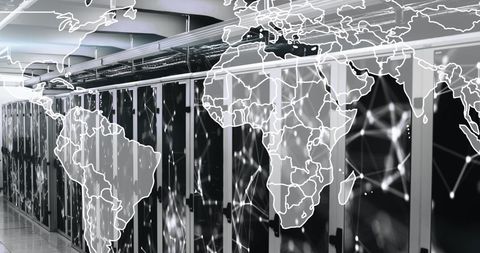 Global Network Data Center with World Map Overlay - Download Free Stock Images Pikwizard.com