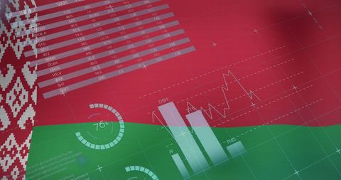 Belarus Flag Overlaying Digital Data and Graphs Visualization