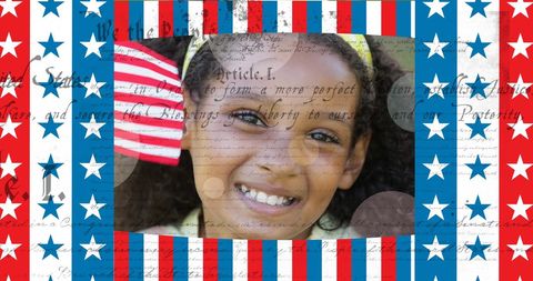 Patriotic smiling girl with american flag background