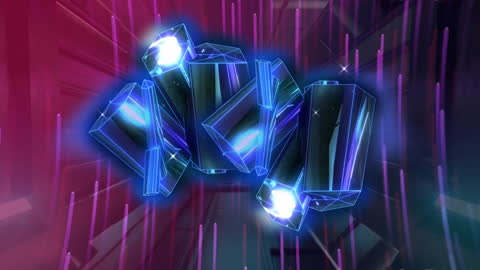 Futuristic Holographic Crystal Patterns in Iridescent Tunnel