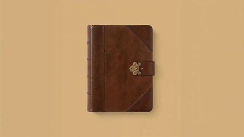 Vintage leather notebook with brass clasp on minimalist background