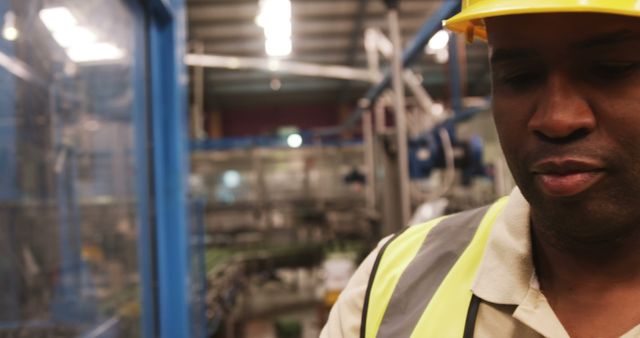 Factory Worker in High Visibility Vest and Hard Hat in Manufacturing Plant - Download Free Stock Images Pikwizard.com