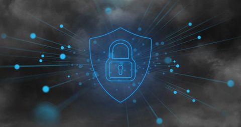 Digital Security Concept with Padlock Shield Illuminated in Cloudy Background - Download Free Stock Images Pikwizard.com