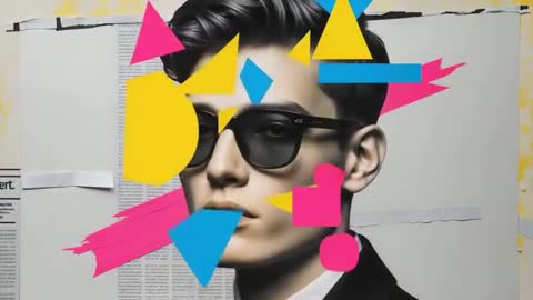 Geometric Collage with Young Man in Sunglasses and Abstract Shapes