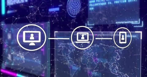 Connecting devices across global digital map with holographic network dashboard