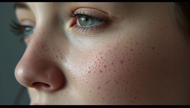 Close-up of teen's face highlighting acne and natural skin texture