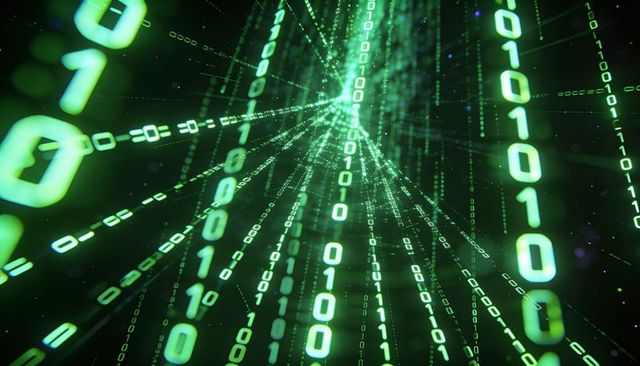 Streaming Green Binary Tunnel Creating Futuristic Cyber Matrix Data Flow and Digital
