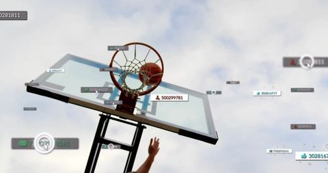 Basketball hoop shot with sports tech digital overlay ambitions