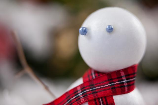 Close-up of snowman with scarf