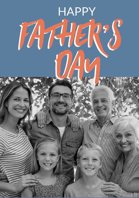 Ideal for Father's Day cards, family-oriented advertising, and marketing campaigns emphasizing family bonds and togetherness. This image conveys warmth, joy, and the special bond between different generations, showcasing the cherished moments of family celebration.