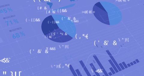 Abstract data visualizations with graphs and charts on blue background