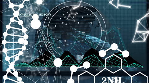 Modern Science Concept with Chemical Formulas and DNA Helix