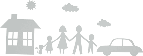 Transparent paper cut out family with house and car