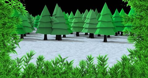 Festive Fir Tree Wreath Framing Virtual Evergreen Forest Scene
