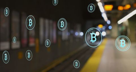 Bitcoin Symbols Floating Near Subway Escalator, Cryptocurrency Technology Concept - Download Free Stock Images Pikwizard.com