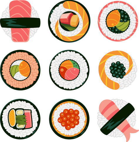 flat design sushi array transparent for japanese culinary art - Download Free Stock Videos Pikwizard.com