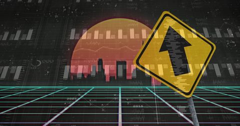 City financial growth concept with upward road sign