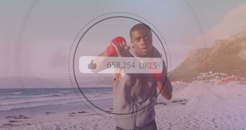 Boxer Training on Beach with Growing Social Media Spirit