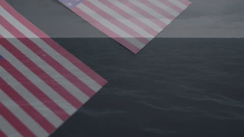 Subdued USA Flags Over Ocean Symbolism of Uncertainty