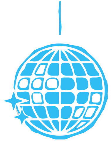 Blue disco ball icon with star sparkles on transparent background