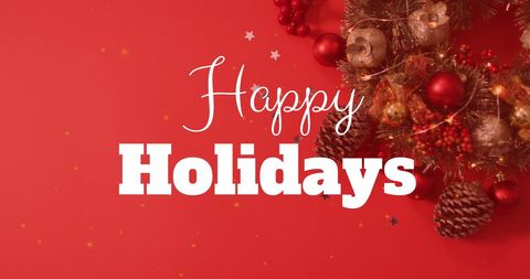 Festive Wreath and Happy Holidays Text on Red Background - Download Free Stock Images Pikwizard.com