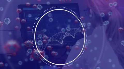 Scientist Analyzing DNA Data in Virtual Environment