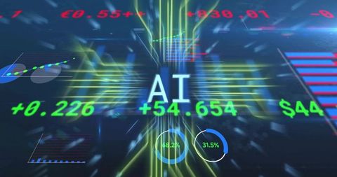 Ai dashboard showing neon finance metrics, hud analytics, futuristic data visualization
