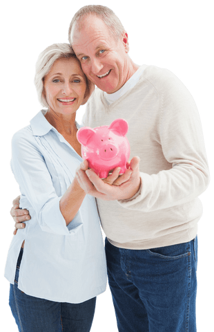 happy senior couple holding pink piggy bank on transparent background - Download Free Stock Videos Pikwizard.com