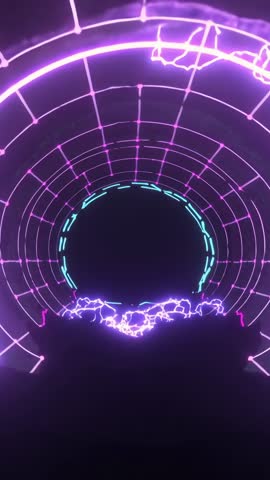 Advancing into Neon Portal Tunnel with Pulsing Magenta Rings and Cyan Gridwork