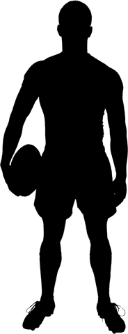 Rugby silhouette with ball on transparent background