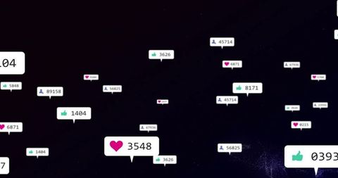 Floating Social Media Engagement Bubbles Over Starry Nebula Showing Likes and Followers