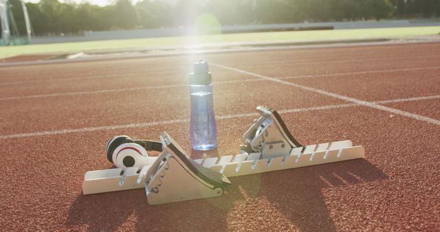 Track Equipment on Red Running Track with Sunlight - Download Free Stock Images Pikwizard.com