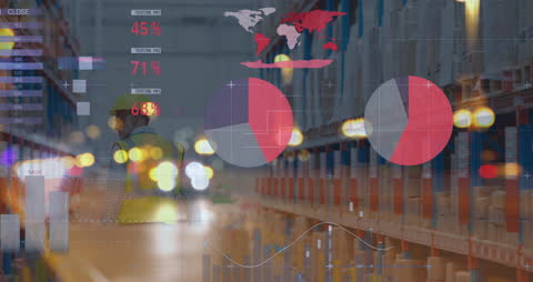 Warehouse Logistics Data Overlay with Graphs and Charts
