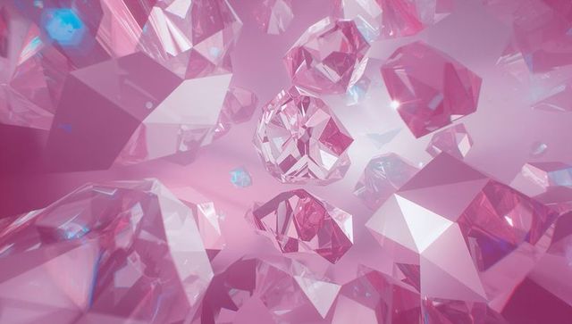 Shimmering pink crystals in abstract 3d space