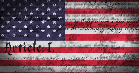 American Flag Blending with Declaration Text Background