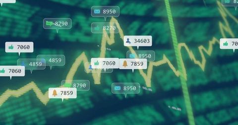 Digital analytics dashboard with social media icons overlay