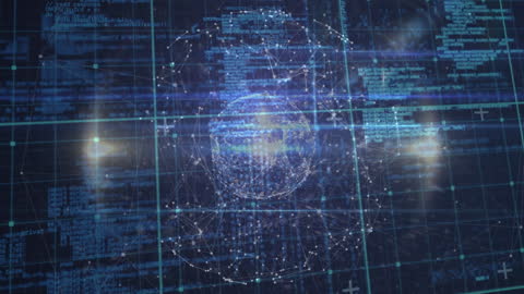 Futuristic Digital Network Interface with Globe and Data Visualizations