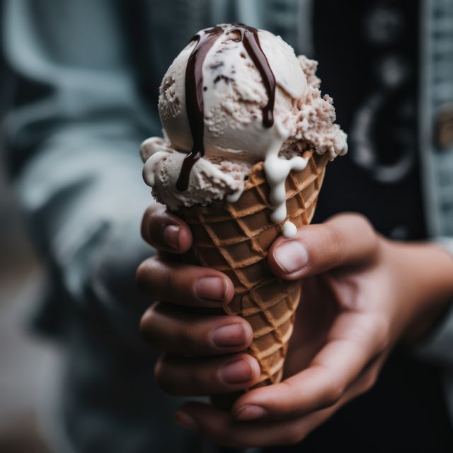 Hand of biracial man holding white ice cream in cone, created using generative ai technology - Download Free Stock Photos Pikwizard.com