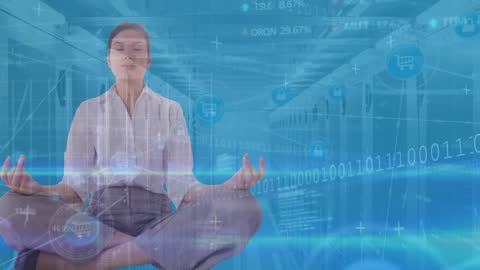 Serene Meditation Amidst Data Streams in Server Room