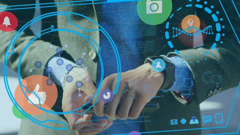 Businessman Utilizing Smartwatch with Digital Interface