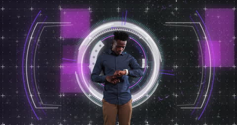 Businessman Interacting with Futuristic Holographic Interface Display