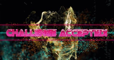 Dynamic digital landscape with challenge accepted text