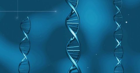 Gleaming blue dna double helix with metallic spiral strands and soft bokeh gradient