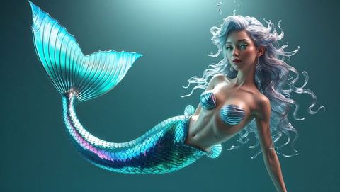 Graceful mermaid drifting in serene underwater fantasy